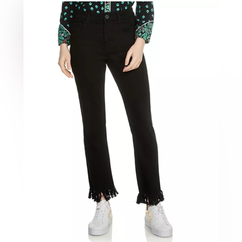 Maje Panako Frayed-Hem Ankle Jeans in Black Size 40/8